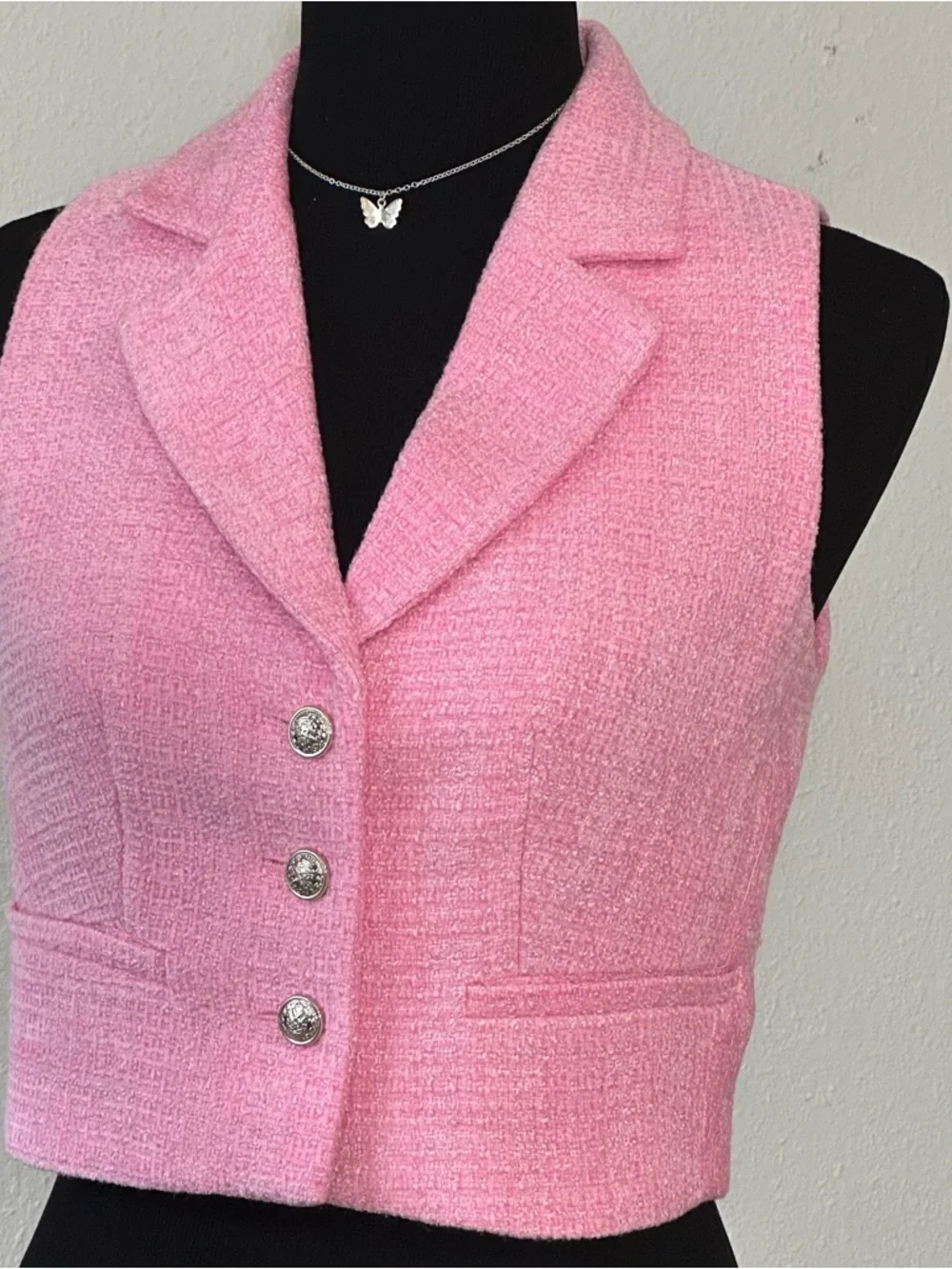 Joie Pink Tweed Sleeveless Blazer Vest - Picture 6 of 7